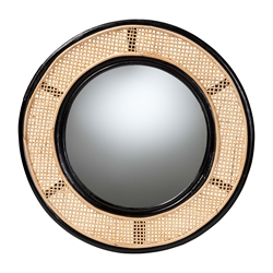 bali & pari Tacita Modern Bohemian Two-Tone Black and Natural Brown Rattan Accent Wall Mirror